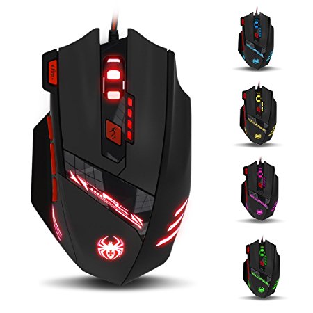 Gaming Mouse with 7-colors switched, AGPtek Zelotes T90 1000/1600/2400/3200/5500/8000 DPI High Precision 8 Button LED Optical USB Wired Gaming Mouse Mice for Pro Gamer with Weight Tuning Set