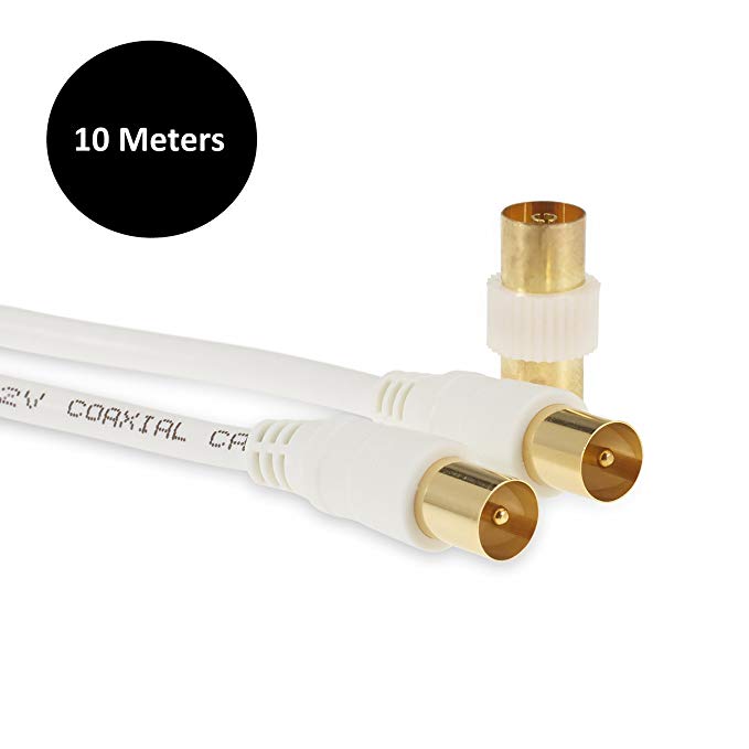SSL Satellites 10 Meter 3C-2V White Cable TV Aerial Lead Coaxial Cable Coax RF 75 OHM 3C-2V