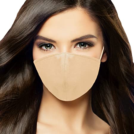 DALIX Skin Tone Cloth Face Mask 3 Layer Filter Pocket Nose Piece Sand - S-M