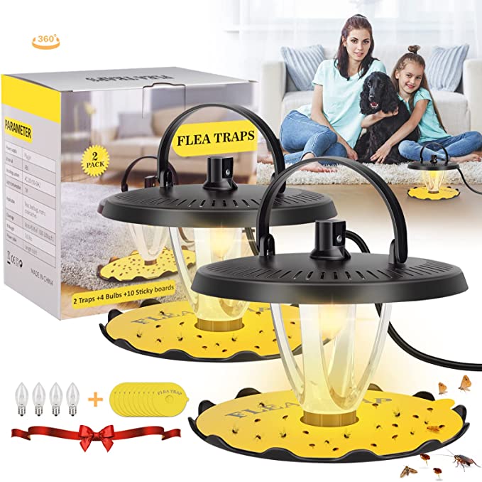 Flea Traps for Inside Your Home with Light Refills,Flea Bed Bug Traps Sticky Dome for Cat and Dog,Flea Insect Killer Pest Control Trapper Pad with Glue Discs Odorless Safe and Natural Treatment