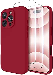 OTOFLY Compatible with iPhone 16 Pro Case, Compatible with MagSafe, Shockproof Magnetic Silicone Case for iPhone 16 Pro,[Military Grade Protection] [2 Pack Screen Protectors], Red