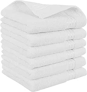 Elegant Comfort Premium Turkish Cotton 6 Pack Washcloths Set - 13 x 13 inch, Luxurious Hotel Spa Quality 100% Turkish Cotton 6PC Washcloth Set - Highly Absorbent - Soft Bathroom Towels, White