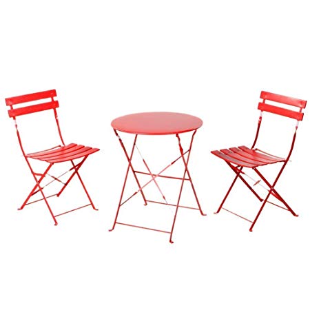 Grand patio Indoor Yard Sturdy Table and 2 Folding Chairs Patio Bistro Sets of 3 Furniture,Red