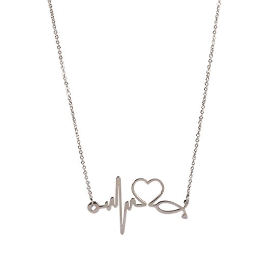Pusheng Stainless Steel Heartbeat Love Cardiogram Necklace,21"