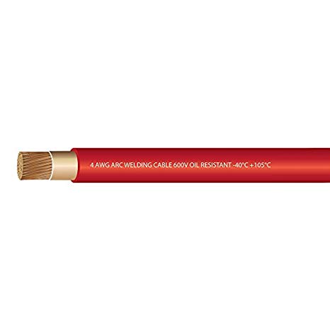 EWCS 4 Gauge Premium Extra Flexible Welding Cable 600 VOLT - RED - 25 FEET - EWCS Branded - Made in the USA!