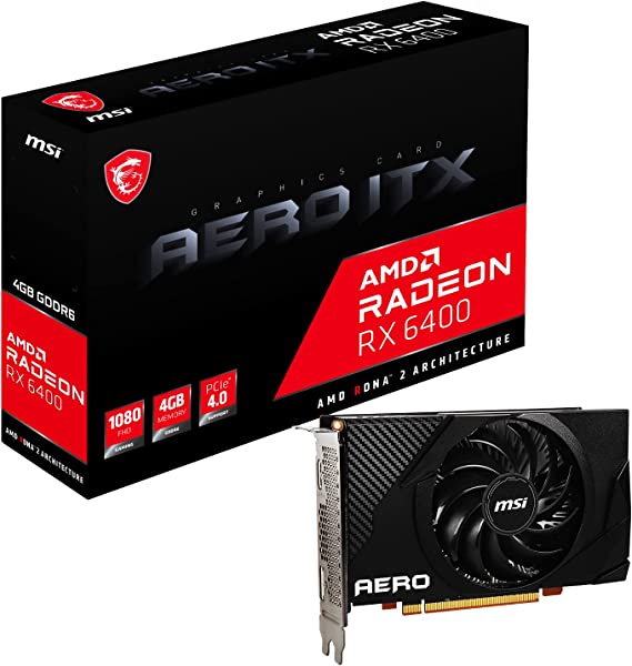 MSI Gaming Radeon RX 6400 64-bit 4GB GDDR6 DP/HDMI PCIe 4 Torx Single Fan FreeSync DirectX 12 VR Ready ITX OC Graphics Card (RX 6400 AERO ITX 4G)