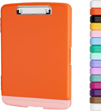 Piasoenc Clipboard with Storage, 8.5x11" Storage Clipboards with Pen Holder and A4 Legal Paper Folder, Heavy Duty Plastic, Folio & Side-Opening, Low Profile Clip, for Nurses, Teachers, Lawers, Orange