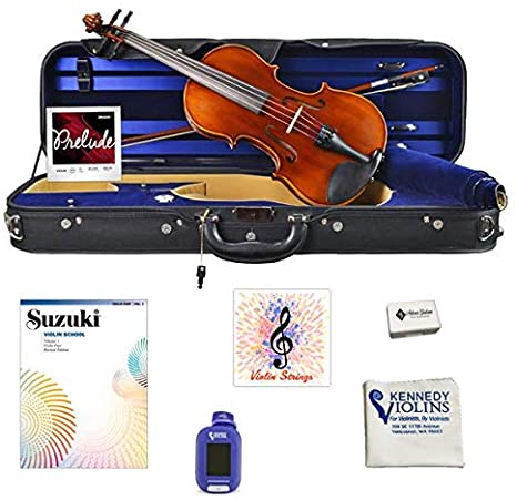 Antonio Giuliani Primo Violin 3/4 size Bundle By Kennedy Violins - Carrying Case and Accessories Included - Solid Maple Wood and Ebony Fittings