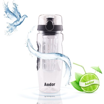 Aodor Fruit Infuser Water Bottle - Large 32 oz - Create Delicious Fruit Infused Water (Juice, Iced Tea, Lemonade and More ) - Leak Proof & BPA Free Tritan Plastic - Best Gift for Sports Traveling