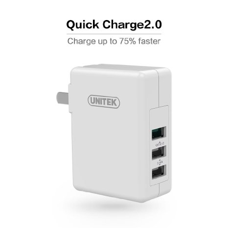 Quick Charge 2.0, UNITEK 24W 3-Port USB Wall / Travel Charger   Micro B Cable for Galaxy S7/ S6 /Edge, Note 5 /4, LG, HTC One M8 /M9, Nexus 6, iPhone, iPad, Power banks and More