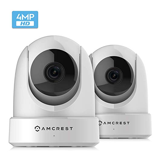 2-Pack Amcrest 4MP UltraHD Indoor WiFi Camera, Security IP Camera with Pan/Tilt, Two-Way Audio, Remote Viewing, Dual-Band 5ghz/2.4ghz, 4-Megapixel @~20FPS, Wide 120° FOV, 2PACK-IP4M-1051W (White)