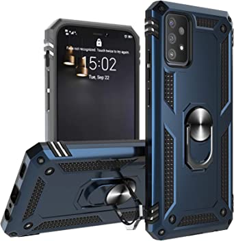 Case for Samsung Galaxy A52 4G & 5G Case with Stand Kickstand Ring Slim Heavy Duty Defender Armor Military Grade Silicone Phone Cover for Samsung A52 Case Blue