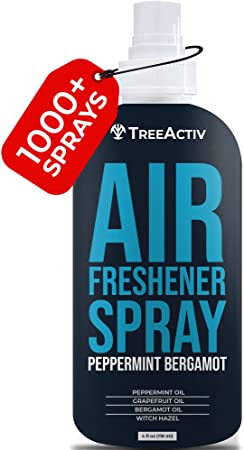 TreeActiv Air Freshener Spray, Peppermint Bergamot, Car Freshener, Odor Eliminator, Essential Oil Room Spray, Deodorizer, Perfect for Bedroom, Bathroom, Laundry Room, 4 fl oz (118ml)