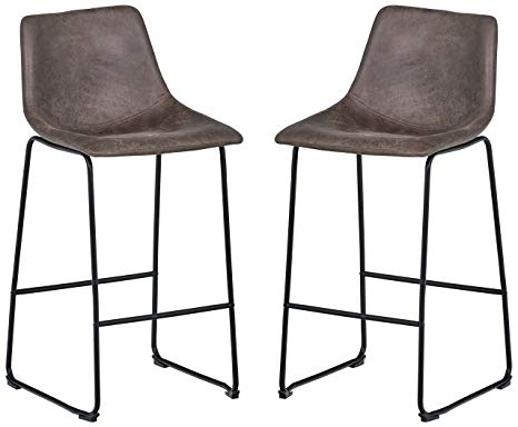 Rivet Mid-Century 2-Pack Microfiber Bar Stools, 40.9"H, Grey