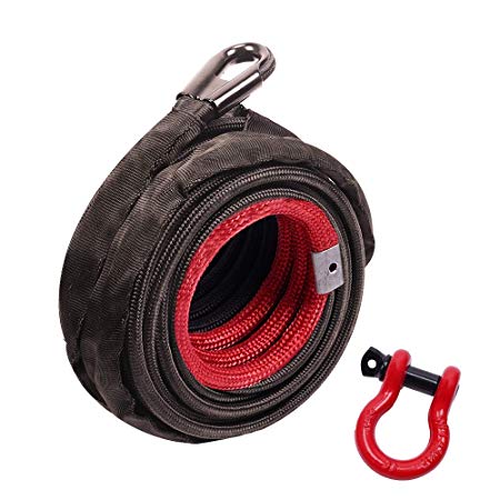 ORCISH 3/8" x 100ft Dyneema Synthetic Winch Rope with Hook Car Tow Recovery Cable 20500Lbs