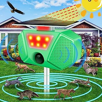 Animal Repellent Ultrasonic Outdoor, 2023 New Upgrade Solar Power Animal Repeller, Cat/Bird/Deer Deterrent Outdoor/Waterproof with 4 Modes Motion Detection Repeller for Yard,Garden,Farm,Patio