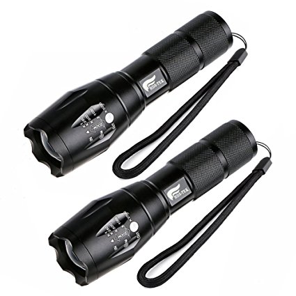 HDS-TEK HDS-T6-2P CREE T6 LED Flashlight 1600 lm Torch Adjustable Focus Zoom Light Lamp, Black, 2 Piece