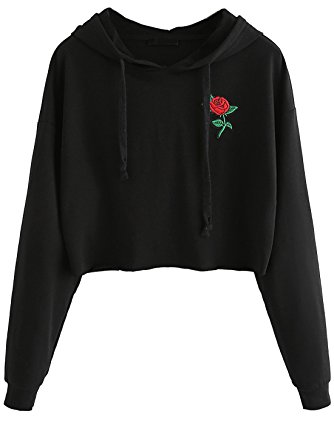 Romwe Women's Casual Floral Long Sleeve Pullovr Hoodie Knit Sweatshirt