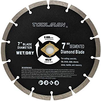 Toolman Circular Saw Blade Universal Fit 7" Wet Dry Diamond Masonry for Tile Marble Concrete brick works with DeWalt Makita Ryobi