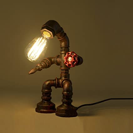 RUXUE Retro Robot Bedside Lamp Industrial Water Pipe Desk Table Reading Light Lighting Fixtures Without Bulb