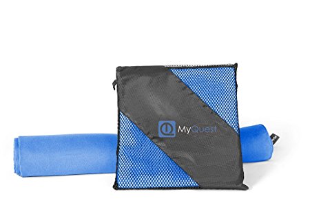 MyQuest Microfiber Towel With Case - Premium Grade Antimicrobial Treated For Sports, Yoga, Hiking, Travel - Hassle Free Lifetime Warranty