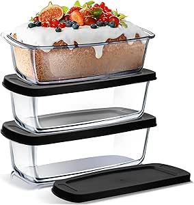 Nestl 3-Pack Baking Pans Set, Leakproof Glass Food Storage Containers with Lids, Glass Baking Dishes for Oven | Bread Pans for Homemade Bread, Meatloaf Pan, Pound Cake Pan, Bread Loaf Pan, 1.9 Quart