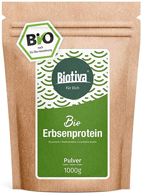 Pea Protein Powder 1kg (Organic) -83% Protein Content -100% Pea Protein Isolate - Highest Organic Quality -Free from Gluten, SOYA and Lactose -Bottled and Controlled in Germany (DE-ECO-005)