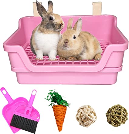 kathson Extra Large Rabbit Litter Box Trainer Rabbit Toilet Small Animal Potty Bunny Litter Pan Box for Adult Guinea Pig Rats Chinchilla Ferret Galesaur (Pink)