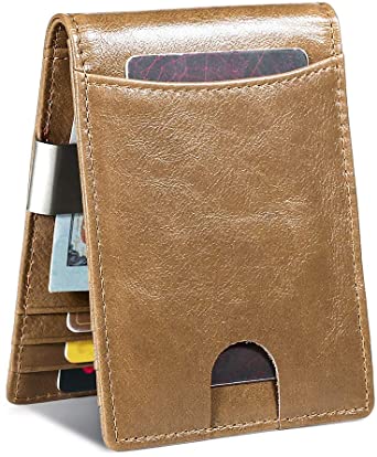 Minimalist Slim Wallet for Men with Money Clip Bifold RFID Blocking Front Pocket Leather Men's Wallets