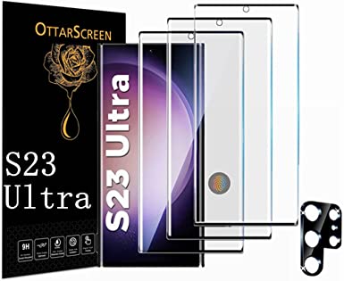 Galaxy S23 Ultra Screen Protector【3 1 Pack】With 1 Pack Tempered Glass Camera Lens Protector, Compatible Fingerprint, 3D Glass Full Coverage 9H Hardness Tempered Glass Screen Protector for Samsung Galaxy S23 Ultra 5G