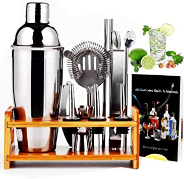 12 Piece Cocktail Shaker Set with Bamboo Stand,Gifts for Men Dad Grandpa,Stainless Steel Bartender Kit Bar Tools Set for Christmas Gift,Home, Bars, Parties and Traveling