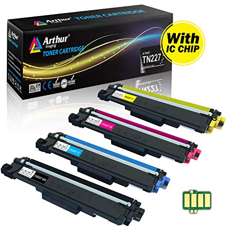 Arthur Imaging with CHIP Compatible Toner Cartridge Replacement Brother TN227 TN227bk TN 227 TN223 use with HL-L3210CW HL-L3230CDW HL-L3270CDW HL-L3290CDW MFC-L3710CW MFC-L3750CDW MFC-L3770CDW 4 Pack