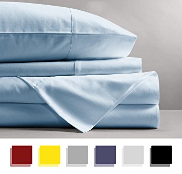 Mayfair Linen 600 Thread Count 100% Cotton Sheets - Light Blue Long-staple Cotton King Sheets, Fits Mattress Upto 18'' Deep Pocket, Sateen Weave, Soft Cotton Bed Sheets and Pillowcases