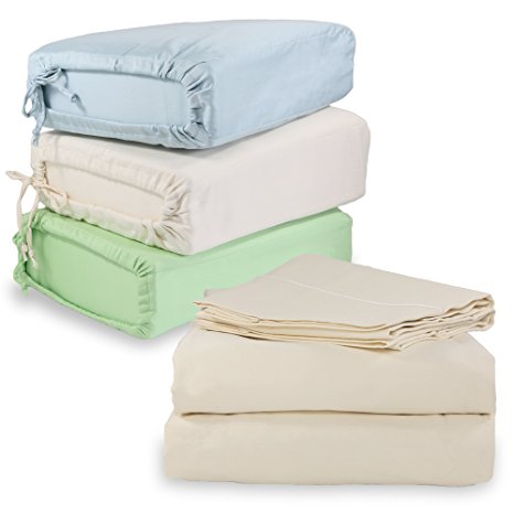 Whisper Organics 300 Thread Count Soft Cotton Twin Bed Sheet Set (GOTS Certified), Natural