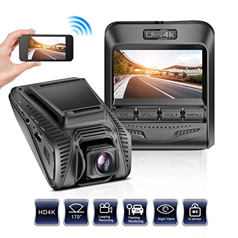 LeadTry 4K UHD WiFi Car Dash Cam 2.4" LCD 6-Lane 170° Wide Angle Mini Dashboard Camera Recorder with WiFi, Night Vision, G-Sensor, WDR, Loop Recording