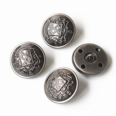 YaHoGa 10pcs Set Antique Metal Buttons With Shank 1 inch 25mm For Blazers,Suits,Jackets (Antique Silver)