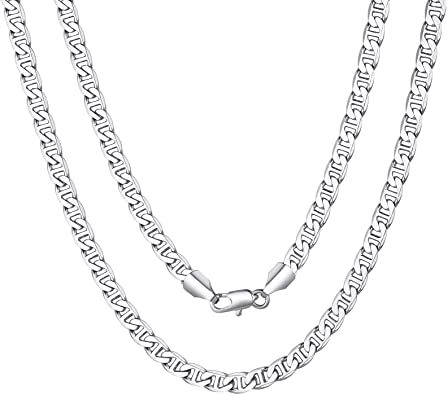 ChainsPro 14-28" Flat Mariner Chain, Replacement Necklace, for Men/Women,Gold Plated/Silver Color (Send Gift Box)