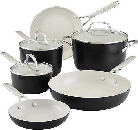 KitchenAid Hard Anodized Ceramic Nonstick Cookware Pots and Pans Set, 9 Piece - Matte Black