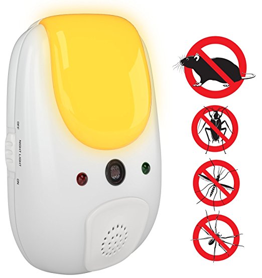 SANIA Pest Repeller - Electronic Ultrasonic Deterrent for Inside Your Home Features Relaxing Amber Night Light - Effective Sonic Defense Repellant Keeps Roaches, Spiders, Mosquitos, Mice, Bugs Away
