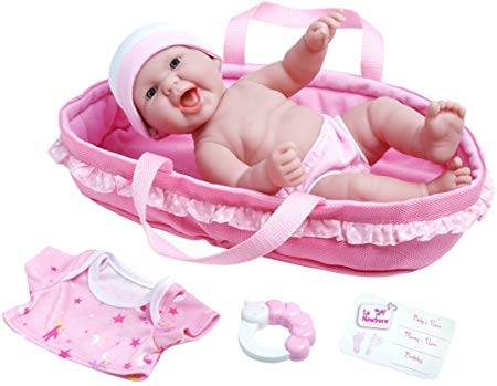 La Newborn Realistic Baby Doll Soft Basket Set - 6 Piece Gift Set featuring 13" All Vinyl Newborn Doll, Ages 2  by JC Toys