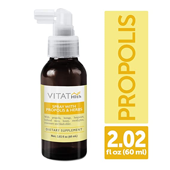 VITAT Adult Propolis Throat Spray with Honey and Herbs 2.02 Fl Oz - Natural Soothing Sore Dry Throat Relief and Immune Support for Cold Cough and Flu - Additive and Gluten Free (1 Pack, Adult)