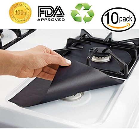10-Pack Reusable Gas Stove Burner Covers Non-stick Stovetop Burner Liners Gas Range Protectors for Kitchen- Size 10.6” x 10.6”- Double Thickness 0.2mm, Cuttable, Dishwasher Safe, Easy to Clean