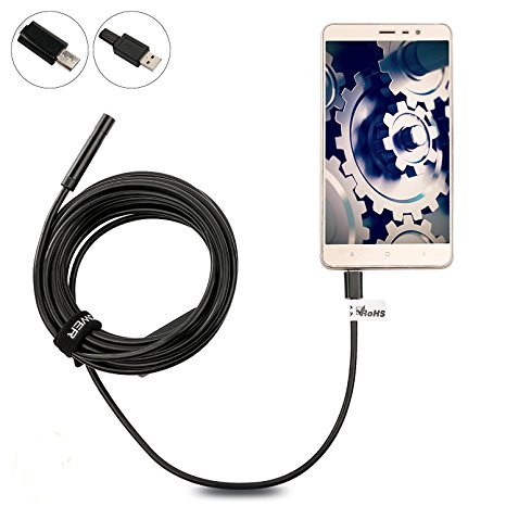 DBPOWER 7MM Android Endoscope Android Borescope with OTG Micro USB Endoscope Camera Waterproof Borescopes Inspection Camera with 6 LED and 3M Cable