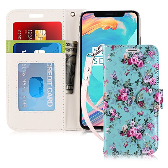 FYY iPhone X Case, iPhone X Wallet Case, [RFID Blocking wallet Case] Handmade Flip Folio Case [Kickstand Feature] With ID and Credit Card Protector for Apple iPhone X Edition(2017) Pattern 27