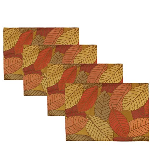 All Smiles Autumn Leaves Fall Fabric Placemats Set of 4 Red 13"x 18"(Harvest Thanksgiving Leaves)
