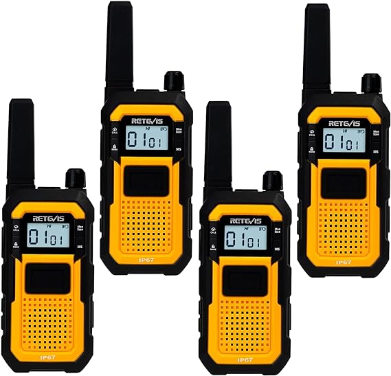 Retevis RB48 Heavy Duty Walkie Talkies,Waterproof Two Way Radio,Shock-Resistant,2000 mAh,Emergency Alert,2 Way Radio Long Range for Job Site (4 Pack) Yellow