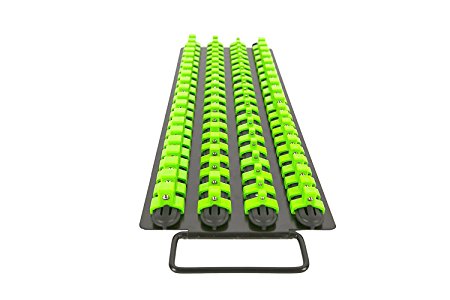 Olsa Tools | Socket Organizer Tray | Black Rails with Green Clips | Holds 80 Pcs Sockets