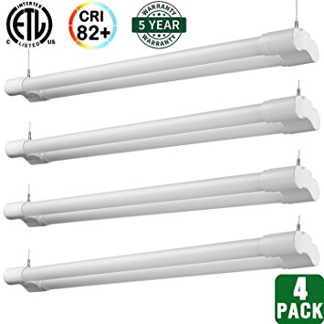 4 Pack Hykolity Utility LED Shop Light, 4FT Integrated Garage Lights, 36W (100W Equivalent), 3600 Lumens, 5000K Daylight White, Integrated Switch