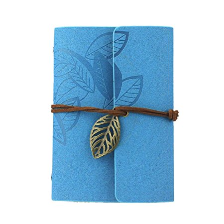 START Vintage Leaf Leather Cover Loose Leaf Blank Notebook Journal Diary Gift (Blue)