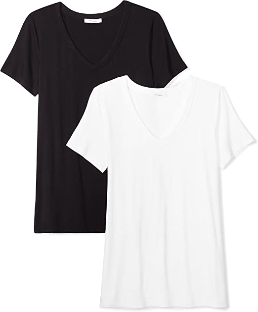 Daily Ritual Women's Jersey Standard-Fit Short-Sleeve V-Neck T-Shirt, Pack of 2